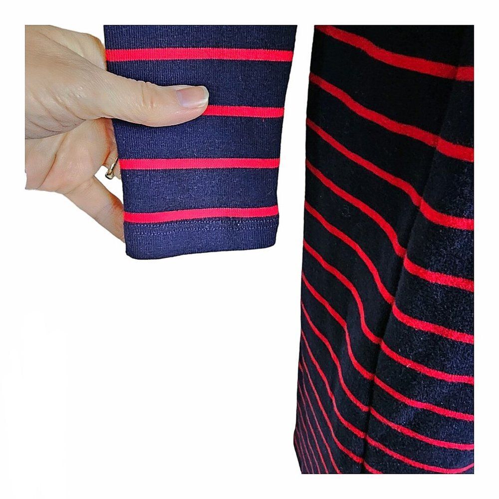 LAUREN RALPH LAUREN Navy & Red Stripe Knit Dress w/Buckle Detail. Size Small - Picture 4 of 5
